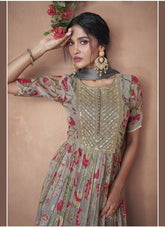 Pure Organza Silk Gown in Grey